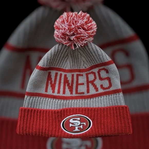 Niners Pom Beanie - San Francisco 49ers Winter Hat Red and Gray - Picture 1 of 10